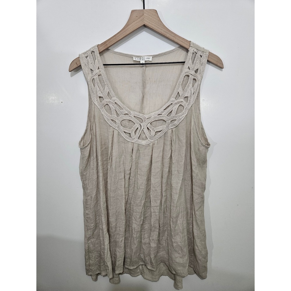 Spense Woman Beige Crochet Neck Sleeveless Tank Top Blouse Plus Size 1X